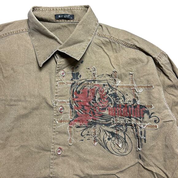 Wildride Culture Y2K Chain Grunge Urban Button Up Shirt - Picture 3 of 5